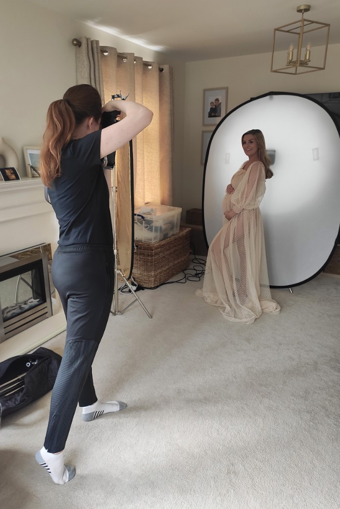 Chelmsford maternity photographer showcasing a serene pregnancy photoshoot at home