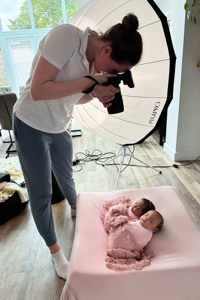 Mobile newborn photographer photographing a baby safely in the client's home in Essex.